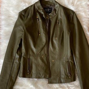 Olive Green Leather Bomber jacket